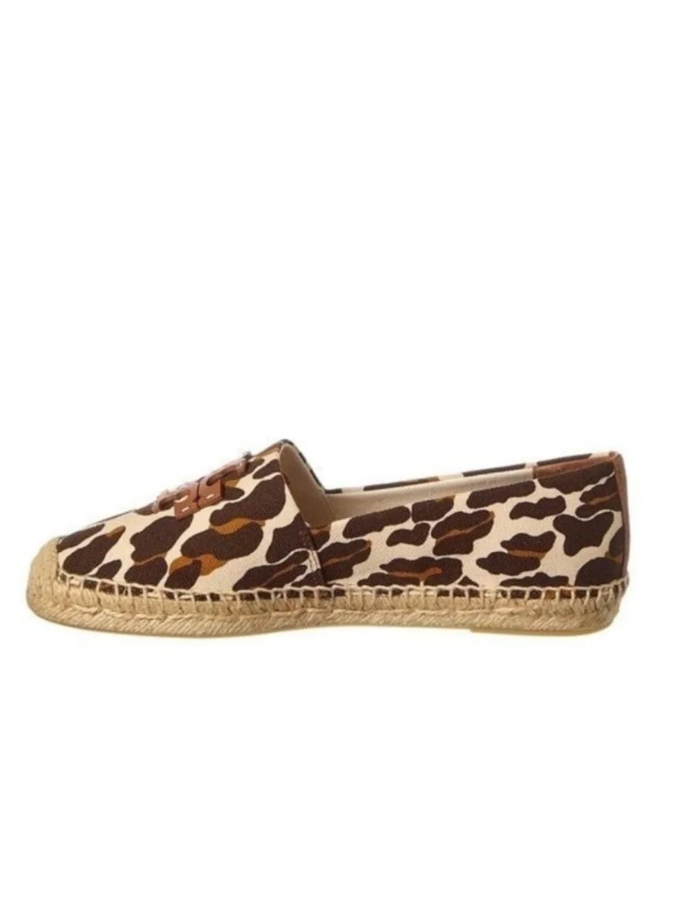 New Tory Burch Ines Leopard Print Canvas Espadrille Flats Brown Tan Women 9.5
